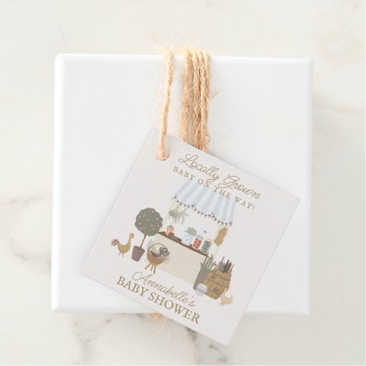 Étiquettes Cadeau Blue Farmers Market Farm Baby shower frais (En situation)