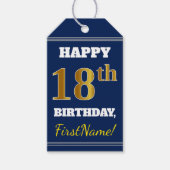 Étiquettes-cadeau Blue, Faux Gold 18e anniversaire + Nom personnalis (Devant)