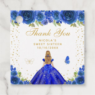 Étiquettes Cadeau Blue Floral Blonde Hair Princess Sweet Sixteen