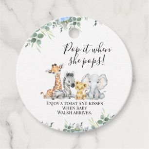 Étiquettes Cadeau Blue Floral Folithe Safari Baby shower Pop It