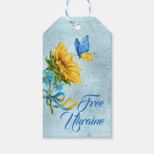 Étiquettes-cadeau Blue Free Ukraine Tournesol & Papillon