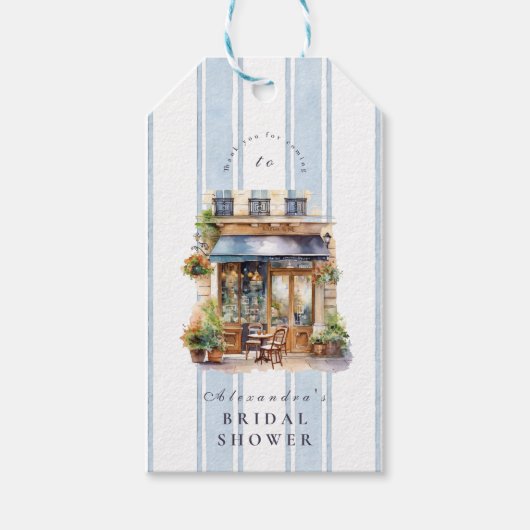 Étiquettes-cadeau Blue French Cafe Baby Shower n'est pas approprié i (Devant)