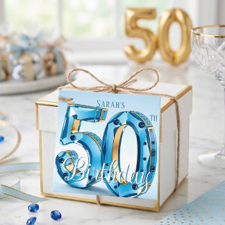 Étiquettes Cadeau Blue Gemstone and Gold Glam 50th Birthday