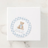 Étiquettes Cadeau Blue Gingham Teddy Bear Baby Shower (En situation)