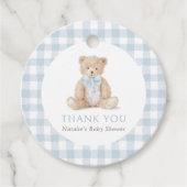 Étiquettes Cadeau Blue Gingham Teddy Bear Baby Shower (Devant)