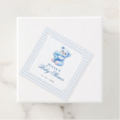 Étiquettes Cadeau Blue Gingham Teddy Bear Neutral Baby Shower (En situation)