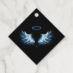 Étiquettes Cadeau Blue Glowing Angel Wings on black background
