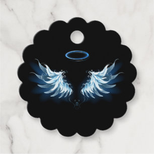 Étiquettes Cadeau Blue Glowing Angel Wings on black background