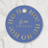 Étiquettes Cadeau Blue Gold Christmas Ho Ho Ho ID1009 (Devant)