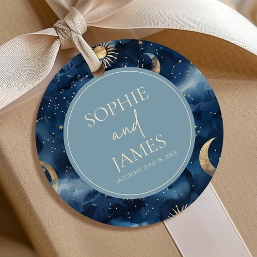 Étiquettes Cadeau Blue Gold Elegant Celestial Starry Sky Wedding