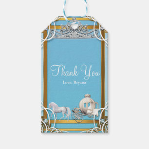 Étiquettes-cadeau Blue Gold Princess Crown & Carriage Sweet 16 Party