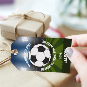 Étiquettes-cadeau Blue Green Soccer Stadium Sports Thème Anniversair
