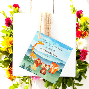 Étiquettes Cadeau Blue Green Woodland Animaux Anniversaire Favoriser