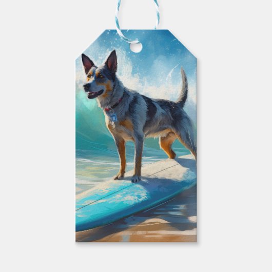 Étiquettes-cadeau Blue Heeler Beach Surfing Peinture (Devant)