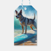 Étiquettes-cadeau Blue Heeler Beach Surfing Peinture (Dos)