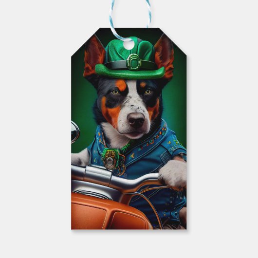 Étiquettes-cadeau Blue Heeler Chien Conduite Vélo St. Patrick's Day (Dos)