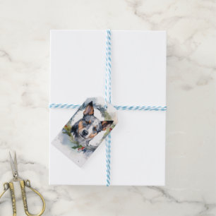 Étiquettes-cadeau Blue Heeler Christmas Wreath Festive Pup