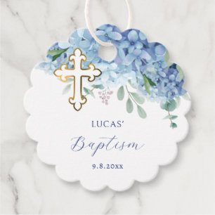 Étiquettes Cadeau Blue Hydrangea Baptism Favoriser Tags