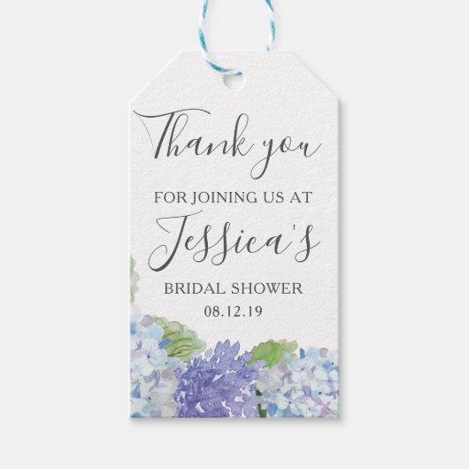 Étiquettes-cadeau Blue Hydrangea Bridal (Devant)