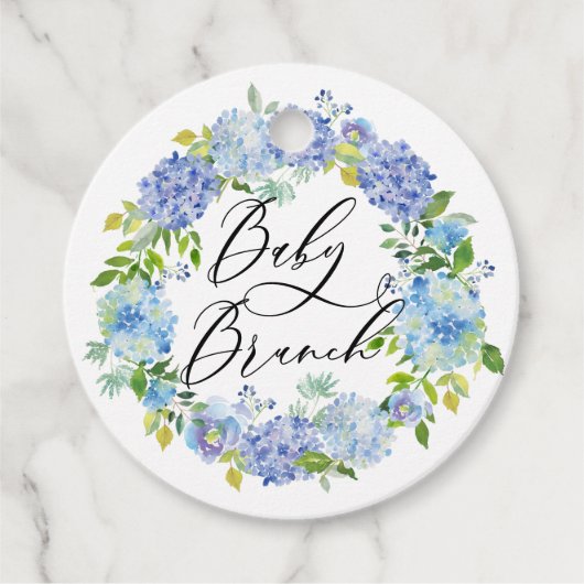 Étiquettes Cadeau Blue Hydrangea Fleurs Wreath Baby Brunch (Devant)