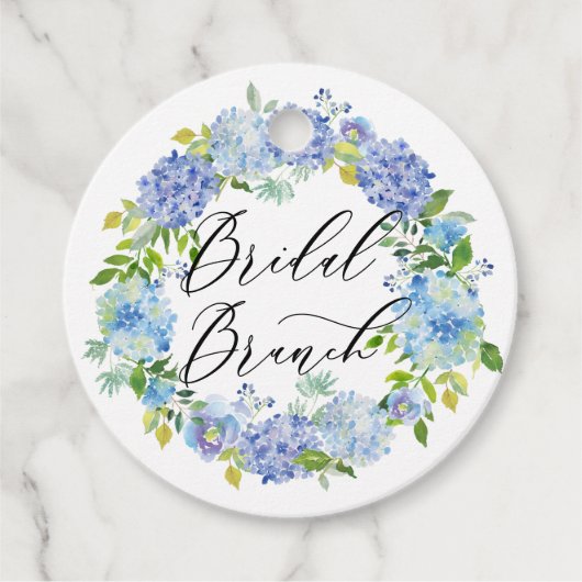 Étiquettes Cadeau Blue Hydrangea Fleurs Wreath Bridal Brunch (Devant)