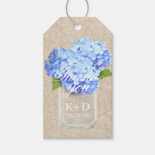 Étiquettes-cadeau Blue Hydrangea Mariage rustique Favoriser Merci (Devant)