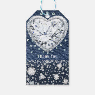 Étiquettes-cadeau Blue Jean Denim & Diamonds Bling Diamond Heart