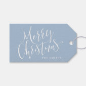 Étiquettes-cadeau Blue Modern Simple Calligraphie Joyeux Noël (Devant (Horizontal))