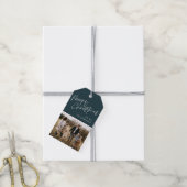 Étiquettes-cadeau Blue Modern Simple Script Photo Joyeux Noël (Avec de la ficelle)