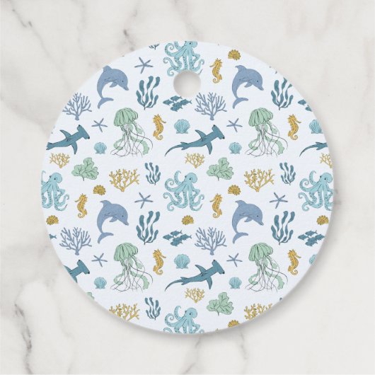 Étiquettes Cadeau Blue Ocean Créature Anniversaire (Dos)