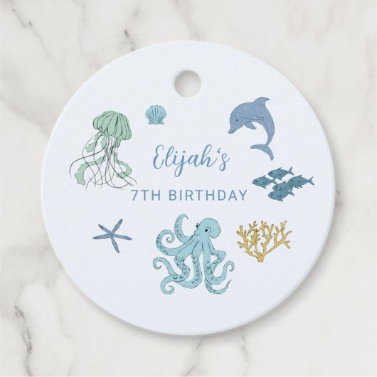 Étiquettes Cadeau Blue Ocean Créature Anniversaire (Devant)