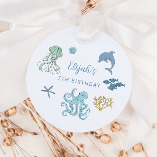 Étiquettes Cadeau Blue Ocean Créature Anniversaire
