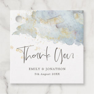 Étiquettes Cadeau Blue Ombre Gold Modern Script Name, message mariag
