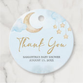 Étiquettes Cadeau Blue Over the Moon Baby Shower (Devant)