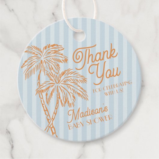 Étiquettes Cadeau Blue Palm Spring Pastel Beach Baby shower (Devant)
