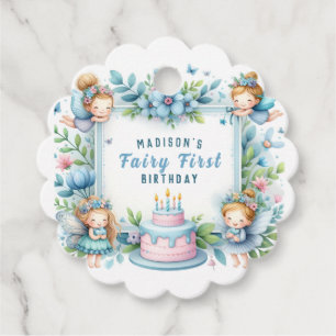 Étiquettes Cadeau Blue Pastel Floral Fairy First Birday -