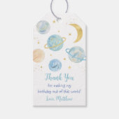 Étiquettes-cadeau Blue Pastel Two Moon Space Anniversaire Merci (Devant)