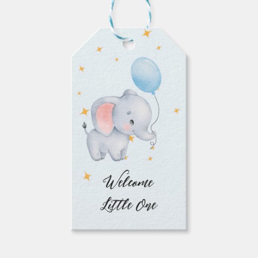 Étiquettes-cadeau Blue Playful Elephants Baby Shower (Devant)