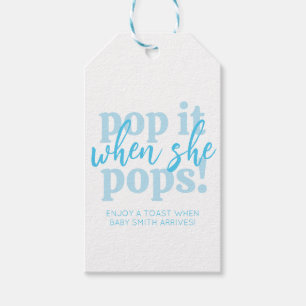 Étiquettes-cadeau Blue Pop It When She Pops Baby shower Favoriser