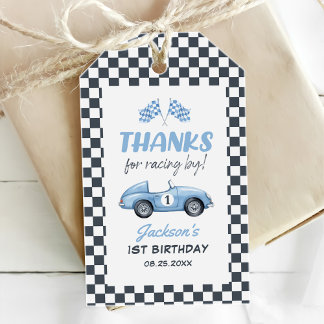 Étiquettes-cadeau Blue Race Car Boy 1er Anniversaire