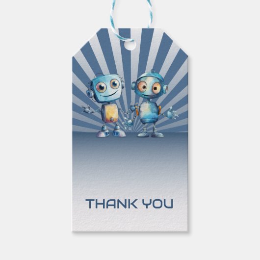 Étiquettes-cadeau Blue Robot thème Anniversaire Merci (Devant)