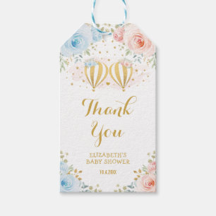 Étiquettes-cadeau Blue Rose Hot Air Balloon Floral Twin Baby shower
