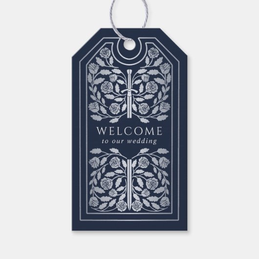 Étiquettes-cadeau Blue Royal Medieval Silver Sword Wedding Welcome (Devant)