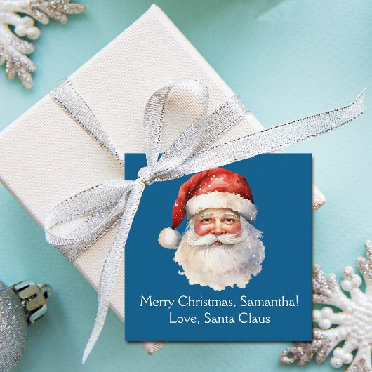 Étiquettes Cadeau Blue Santa Claus Personnalisé Enfants Noël
