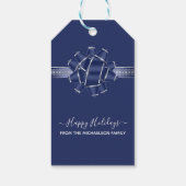 Étiquettes-cadeau Blue Silver Happy Holidays Bow Personnalisé (Dos)