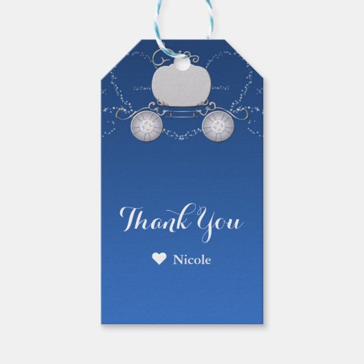 Étiquettes-cadeau Blue & Silver Sparkle Citrouille Carriage Cendrill (Devant)