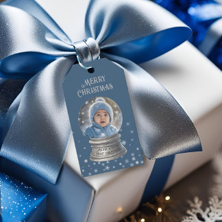 Étiquettes-cadeau Blue Snowglobe Snowflop Photo