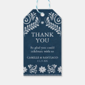Étiquettes-cadeau Blue Talavera Mariage mexicain Merci (Devant)