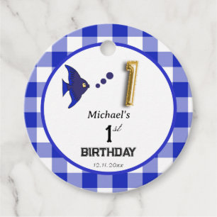 Étiquettes Cadeau Blue Tropical Fish Blue En vichy 1er anniversaire
