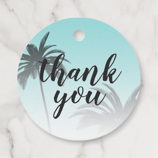 Étiquettes Cadeau Blue Tropical Palm Tree Beach Merci Mariage (Dos)